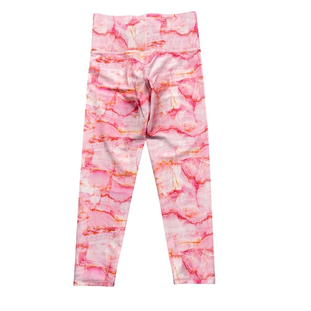Terez Leggings Rose Quartz Marble Capri Leggings High Rise Pink Orange XS NWT - Picture 3 of 7